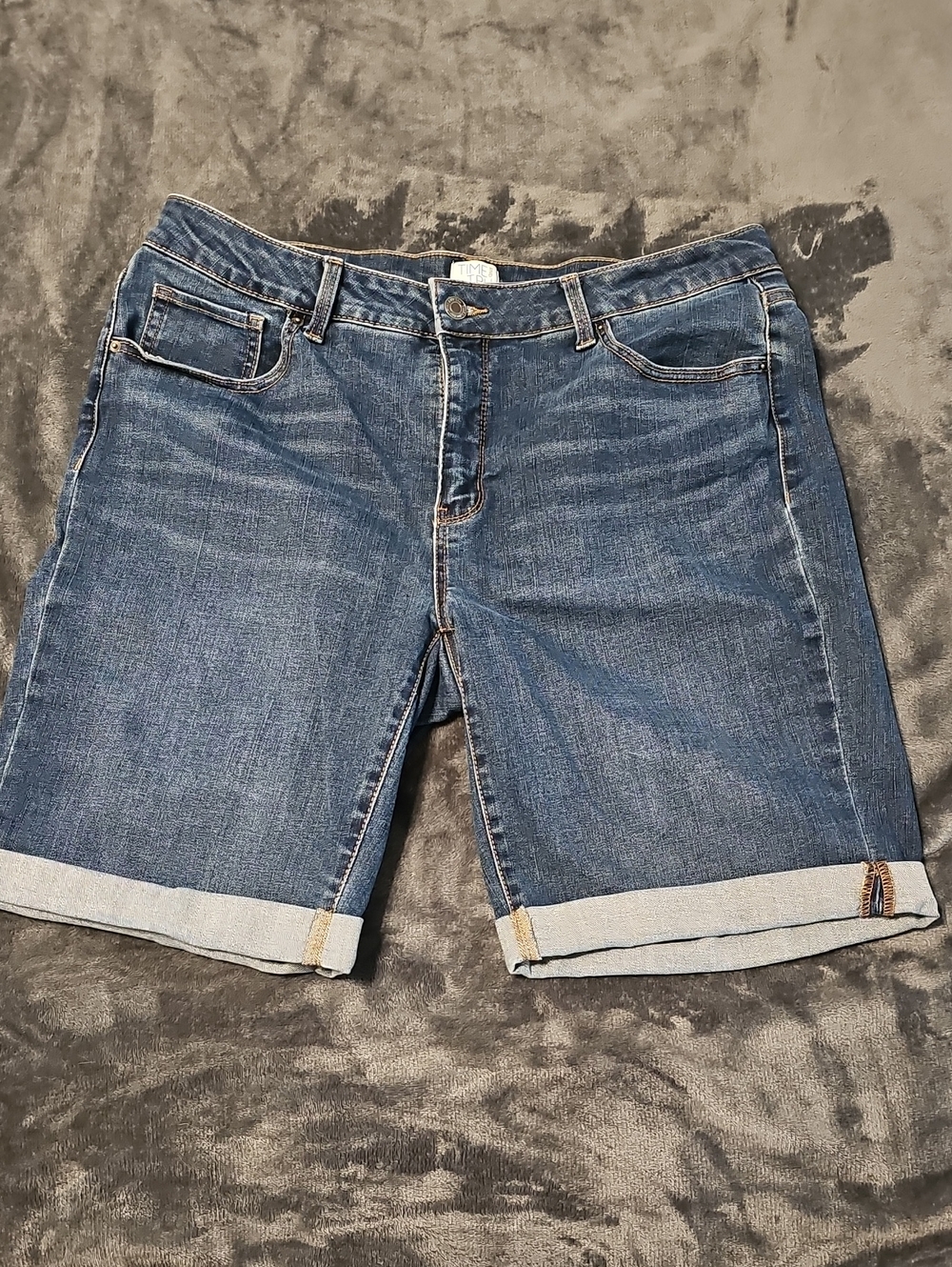 Time and Tru Dark Blue Denim Shorts with Contrast Stitching